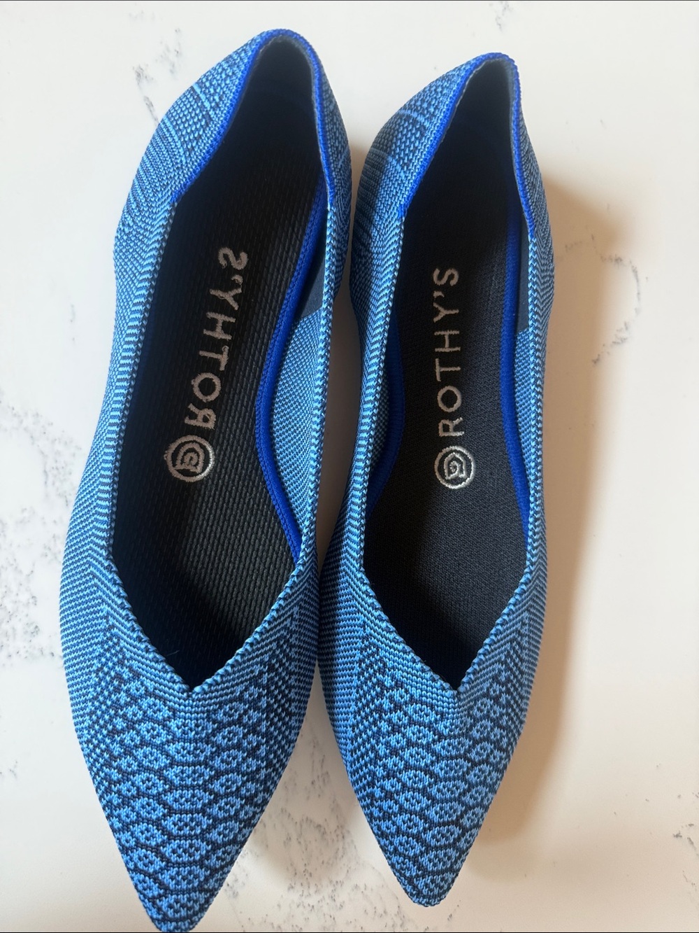 Rothy's The Point Retired Lapis Python blue snake-print Ballet flats size 8.5